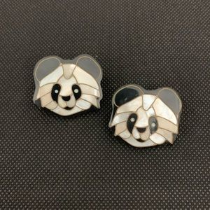 Mother of Pearl Inlay Panda Bear Face Earrings